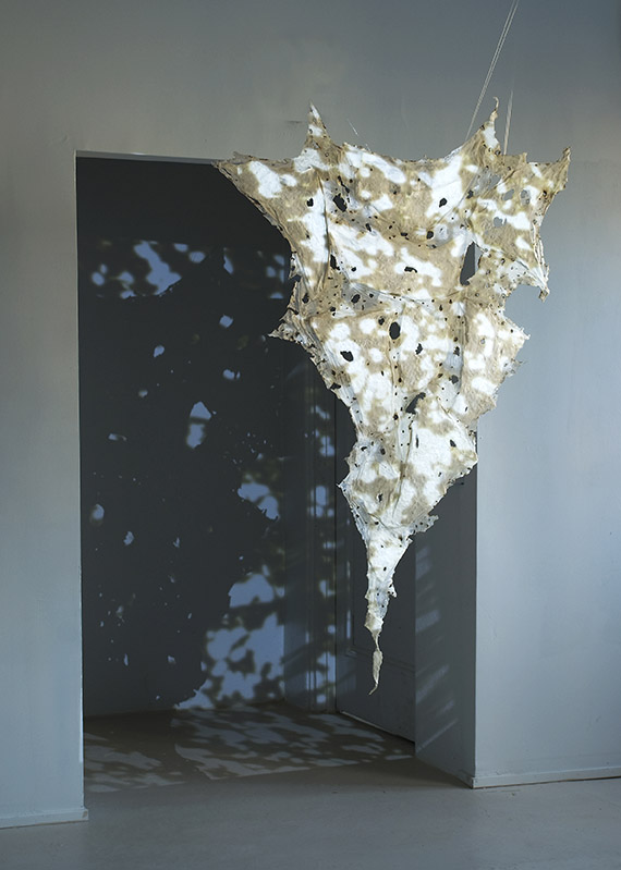 Tomoko Amaki Abe Installation handmade abaca paper, porcelain, film projection