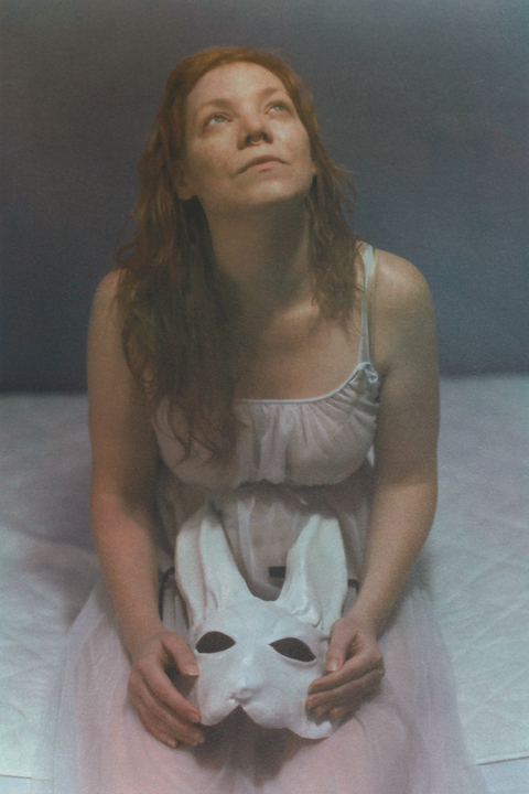Untitled White Rabbit Tri-Color Gum Bichromate print over Cyanotype