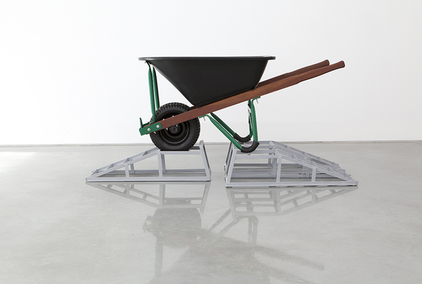 TONY SCHWENSEN Historical Revisionism Or: How I Learnt to Stop Worrying & Embrace Australian Values 2015 Sarah Cottier Gallery, Sydney, Australia Primed Car Stands, Wheelbarrow