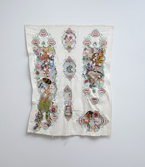 Venetia Dale piecing together (2017-current) collected and stitched together unfinished embroidery
