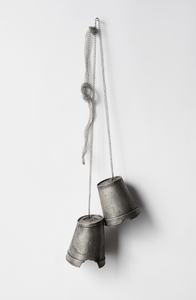 Venetia Dale between bite marks in styrofoam molded and cast in pewter, handmade steel cord