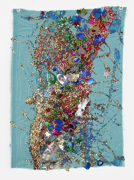 Victor Davson Jhandi Flags Glitter, sequins, and acrylic on fabric