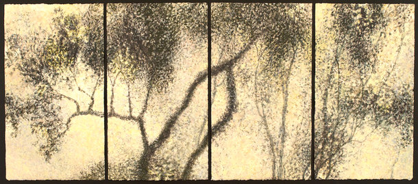 Willa Cox Peach Tree Shadows monotype with gouache on paper