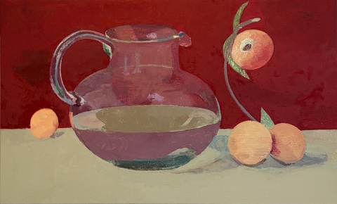 Still Life with Peaches and Water Jar Paintings Oil on canvas over panel