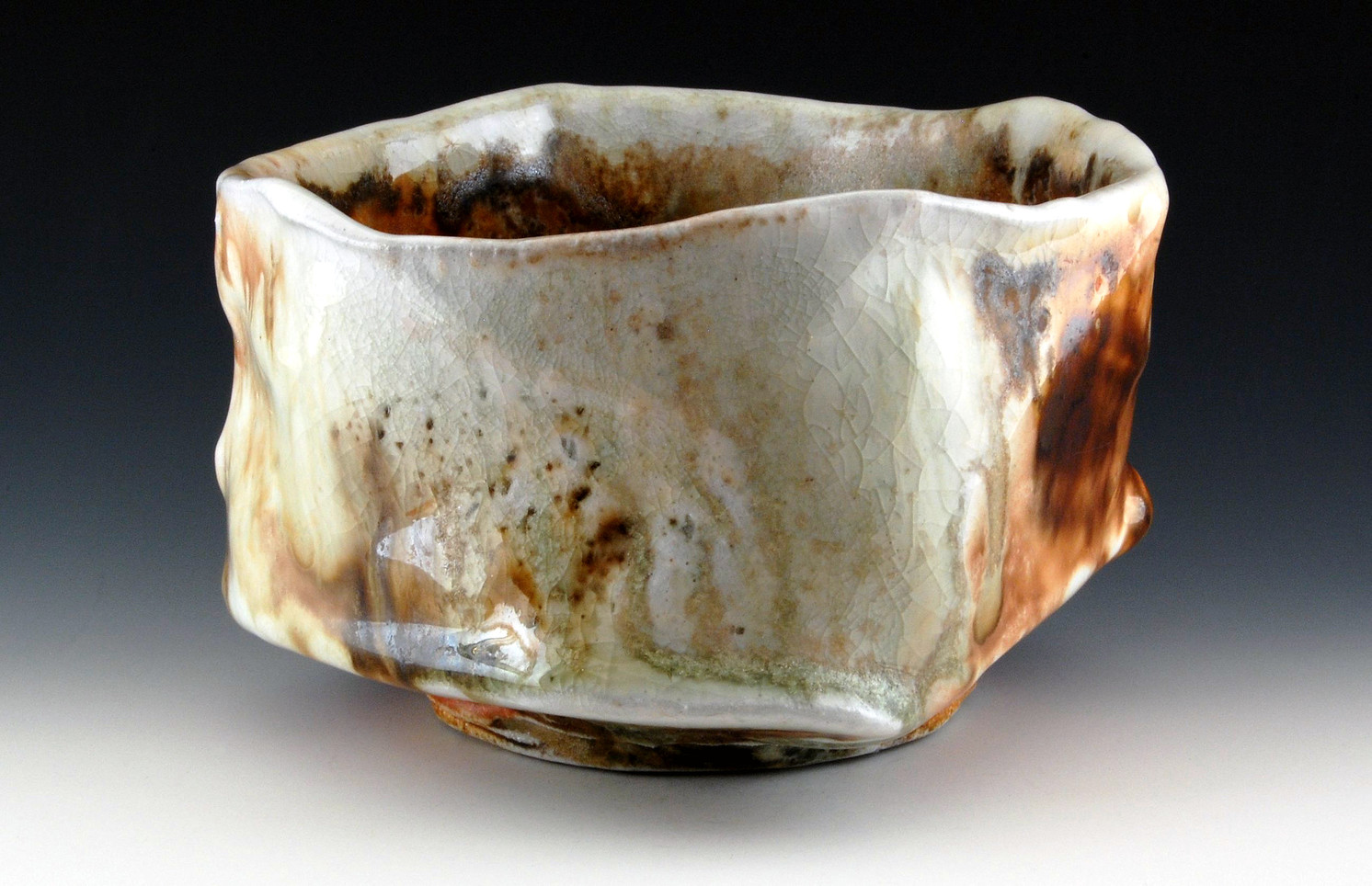 Shino Kurinuki Chawan with Feldspar Inclusions, Natural Ash Stoneware good Tea Bowl